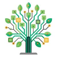 Innovative tree artwork featuring tiny microprocessors creatively designed as leaves vector