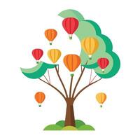 Dreamy tree illustration with miniature hot air balloons floating as leaves vector