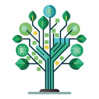 Cybernetic tree design with detailed microchip structures creating the foliage texture vector