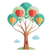 Whimsical tree graphic showcasing tiny hot air balloons as its uplifting foliage vector