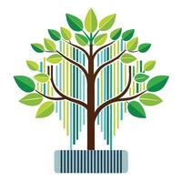 Sleek tree graphic showcasing simple barcode patterns as its contemporary foliage vector