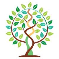 Minimalist tree design with DNA strand leaves for a modern scientific concept vector