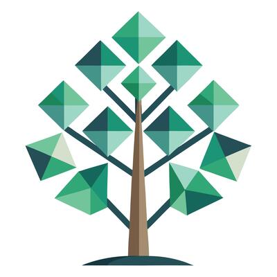 Abstract tree artwork with minimalist geometric leaves designed in a modern style