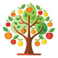 Minimalist tree illustration with fruit icons designed in a simple flat style vector