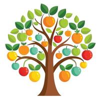 Modern tree artwork with minimalist fruit icons designed in a flat and clean style vector