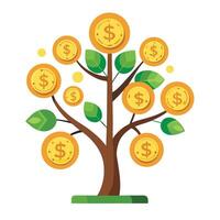 Financial tree design featuring money and gold coin leaves conveying themes of wealth and investment vector