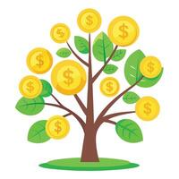 Wealth tree illustration with money and gold coin leaves representing finance vector