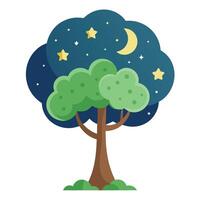 Dreamy tree illustration with moon and star leaves created for a flat design vector