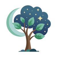 Celestial tree illustration with moon and star leaves created in a flat style vector