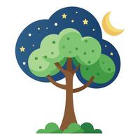 Cosmic tree artwork with moon and star leaves designed in a simple flat style vector