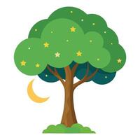 Starlit tree design featuring the moon and stars as the canopy in a night scene vector