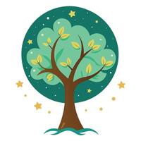 Twilight tree illustration with moon and star leaves generated for a flat design vector