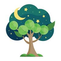 Starlit tree design featuring moon and star leaves in a modern flat style vector
