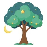 Twilight tree illustration with the moon and stars as the canopy in a nighttime setting vector