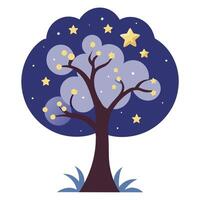 Starlit tree design featuring the moon and stars suspended from the branches at night vector