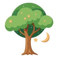 Evening tree artwork with the moon and stars forming the canopy at night vector