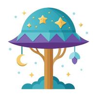 Dreamy tree artwork with the moon and stars nestled inside the canopy design vector