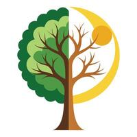 Balanced tree design featuring the moon and sun as divided canopy halves vector