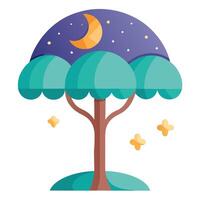 Mystical tree illustration with the moon and stars inside the canopy design vector