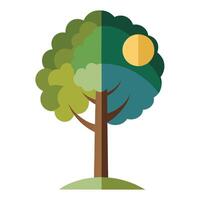 Day and night tree artwork with the moon and sun as split canopy halves vector