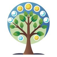 Ethereal tree illustration with the different phases of the moon forming its canopy design vector
