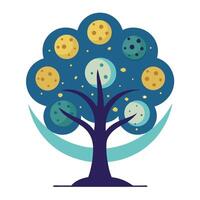 Astronomical tree illustration with moon phases and elements design vector