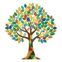 Vibrant tree graphic showcasing a mosaic pattern leaf design with intricate tile work vector