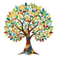 Artistic tree illustration with a mosaic style leaf design featuring colorful tiles vector