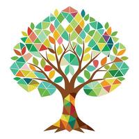 Detailed tree artwork featuring a mosaic inspired leaf design with fragmented tile elements vector