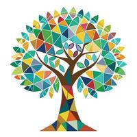 Colorful tree illustration with mosaic tile shapes forming the unique and textured leaves vector