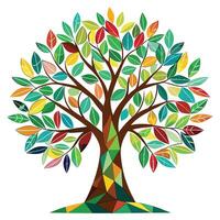Fragmented tree design with colorful mosaic tiles composing the distinctive leaf elements vector