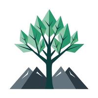 Majestic tree illustration with sharp mountain peaks forming the unique and rugged leaves vector