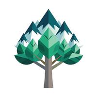Panoramic tree graphic showcasing various mountain summits as its stunning leaf structure vector