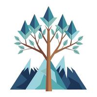 Dramatic tree illustration with multiple mountain peaks forming the impressive foliage vector