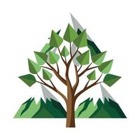 Impressive tree design with stylized mountain ranges composing the detailed leaf elements vector