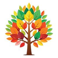 Vibrant tree illustration with multicolored autumn leaves beautifully arranged on branches vector
