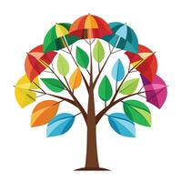 Playful tree illustration with multicolored umbrella shapes forming the whimsical leaves vector