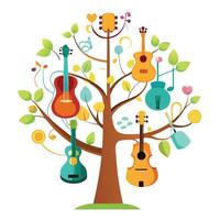 Sound Tree illustration with music instruments hanging from branches vector