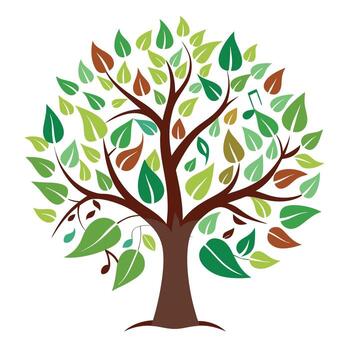 Harmonious Tree artwork with music note leaves designed in a flat style vector
