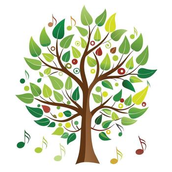 Harmonious Tree artwork with music note leaves generated in a flat style vector