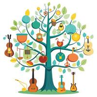 Musical Tree illustration with instruments hanging from branches vector