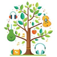 Melodic tree design with stylized musical notes composing the distinctive leaf elements Isolated on a white Background vector