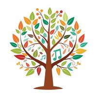 Expressive tree artwork featuring various musical notes artistically arranged as leaves vector
