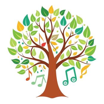 Sonorous tree illustration with musical notation forming the harmonious and unique leaves vector
