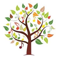 Rhythmic tree illustration with musical notes forming the lively and unique leaves Isolated on a white Background vector