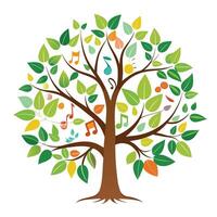 Animated tree illustration with musical notation forming the lively and unique leaves vector