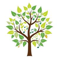 Energetic tree design with stylized musical notes composing the distinctive leaf elements vector