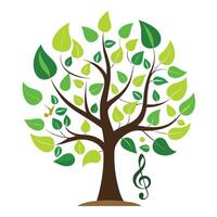 Dynamic tree design with stylized musical notes composing the distinctive leaf elements vector