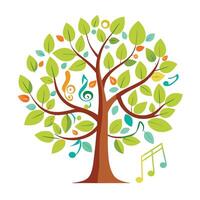 Melodic tree design with stylized musical notes composing the distinctive leaf elements vector