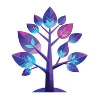 Glowing Tree illustration with neon glow leaves in a flat style vector
